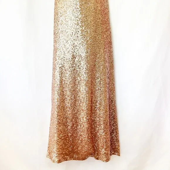 Christina Wu Rose Gold Sequin Dress (6) Bateau Neck Open Back Formal Gown 22704 - Picture 5 of 14